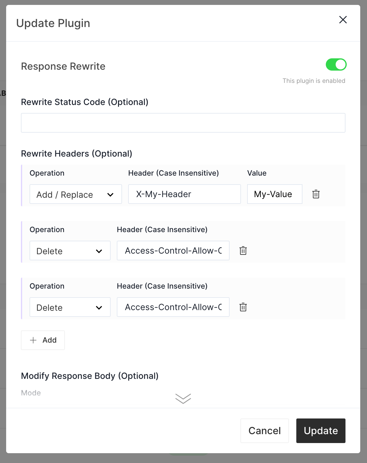 Add Response Rewrite Plugin 2