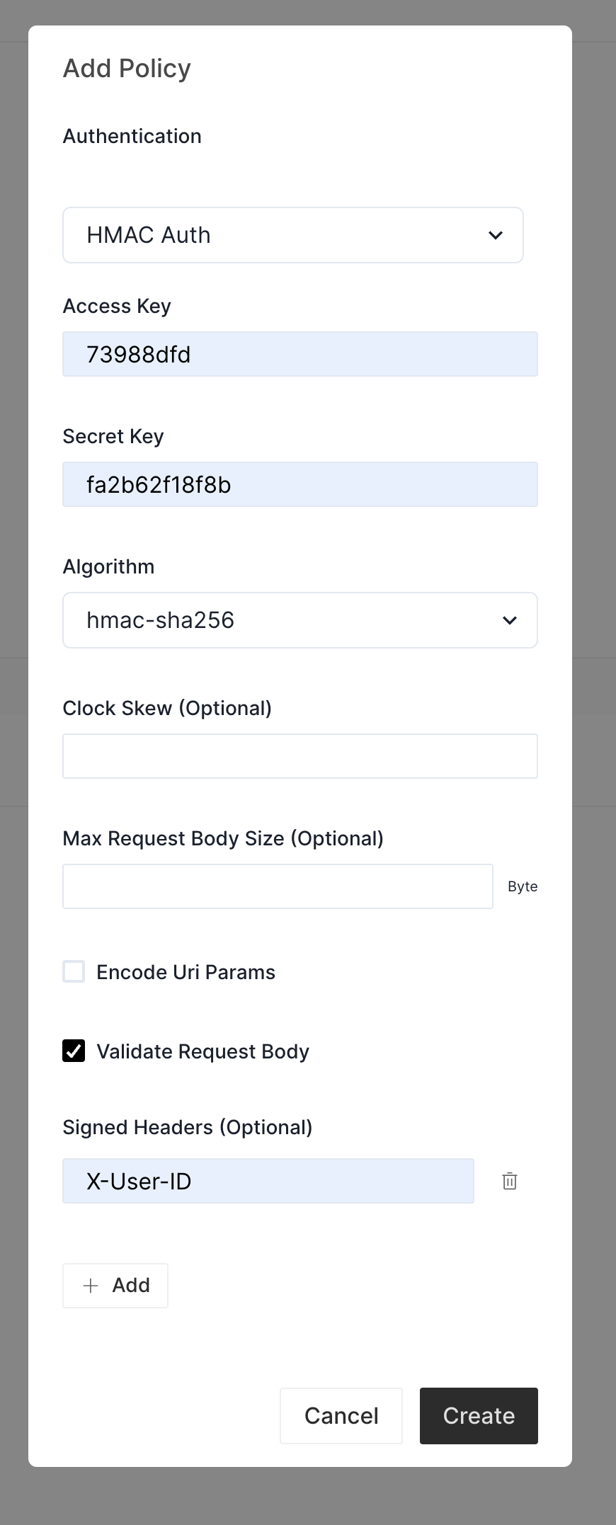 Consumer HMAC Auth Credentials