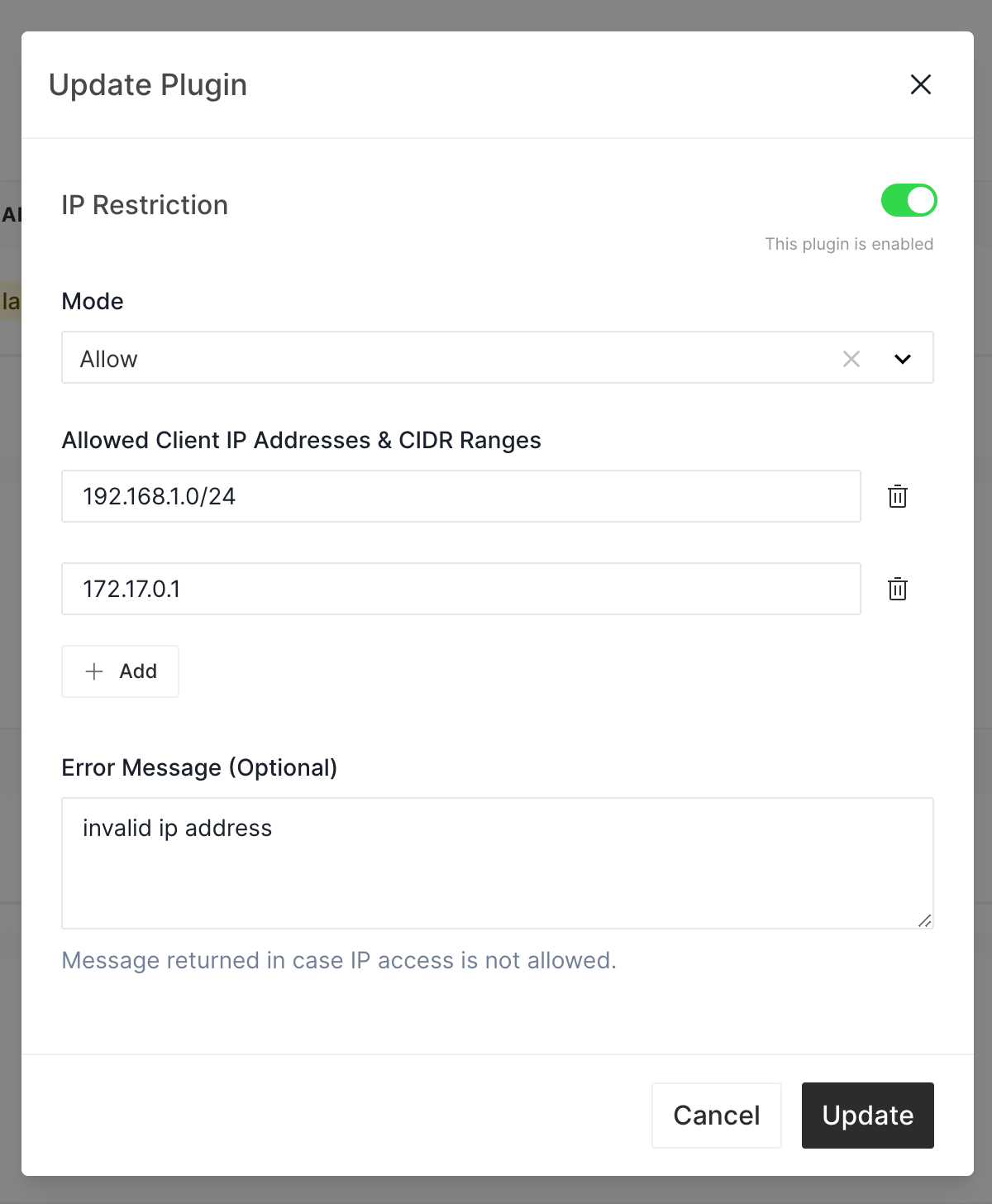 Edit IP Restriction on Allow Mode