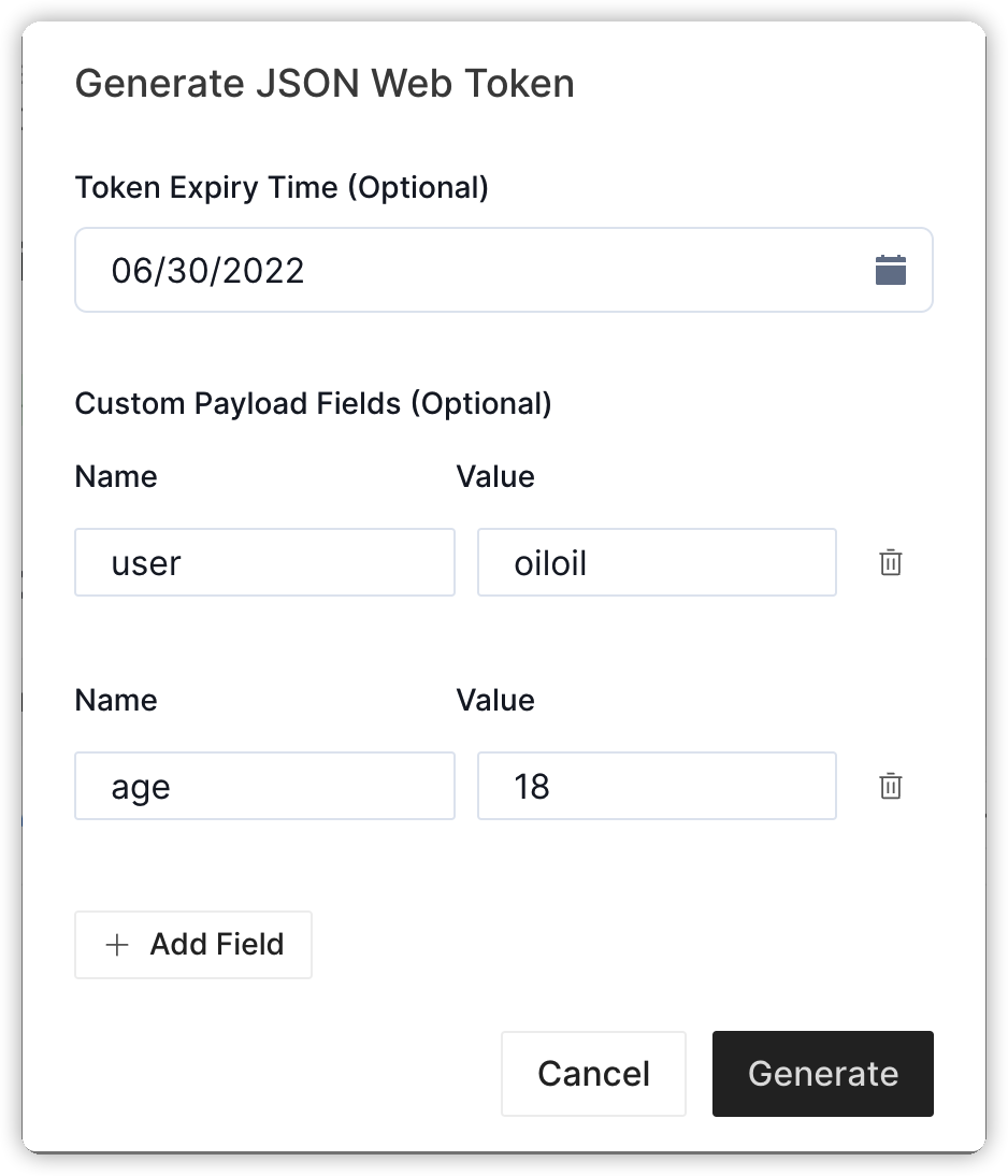 Generate JSON Web Token Form