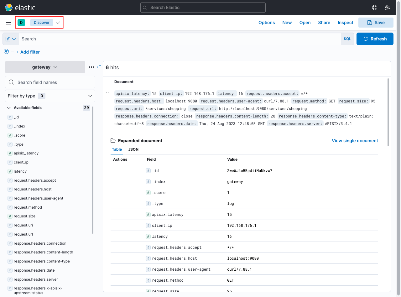 Search through APISIX logs in Kibana