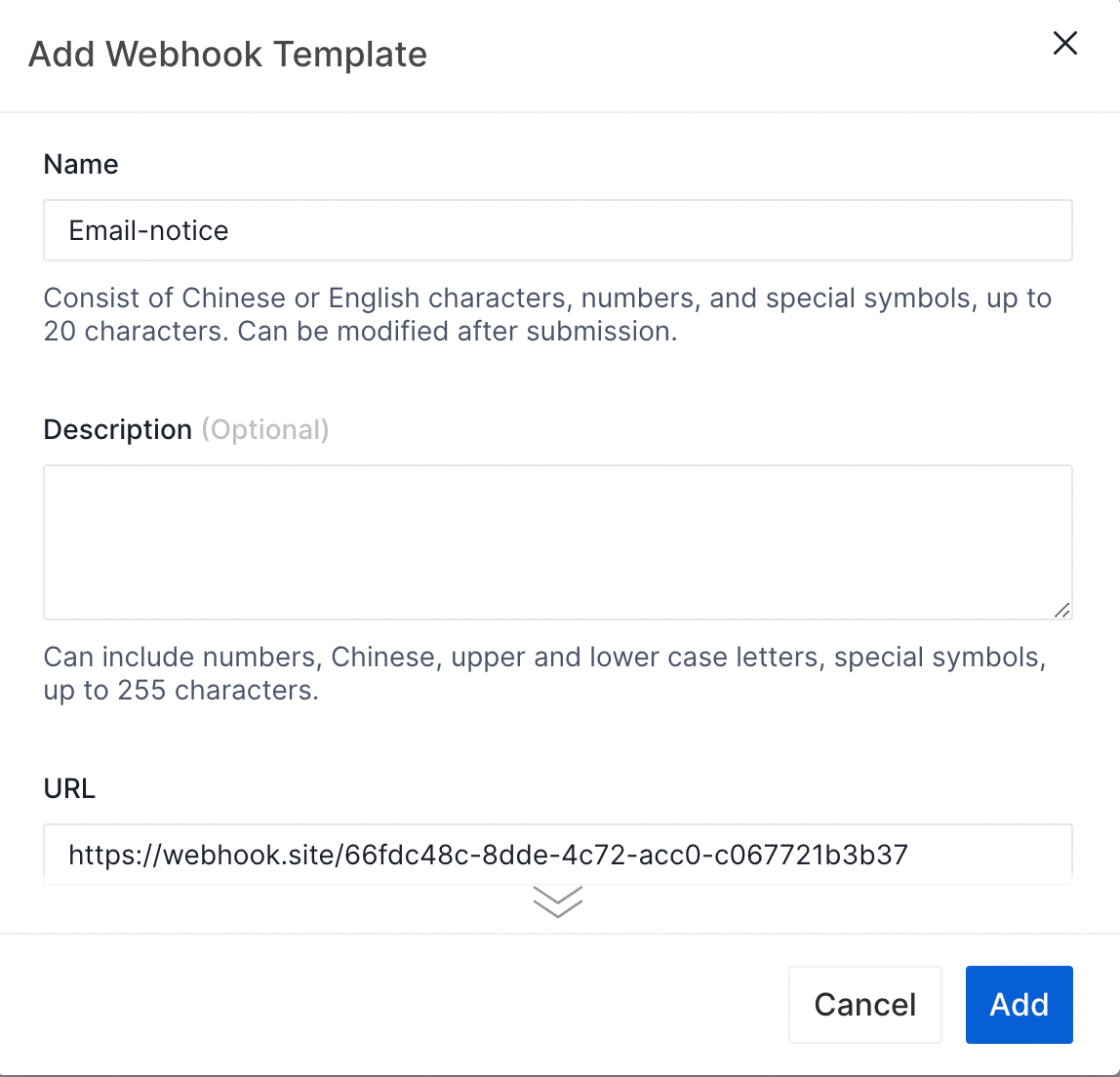 Add Webhook Template