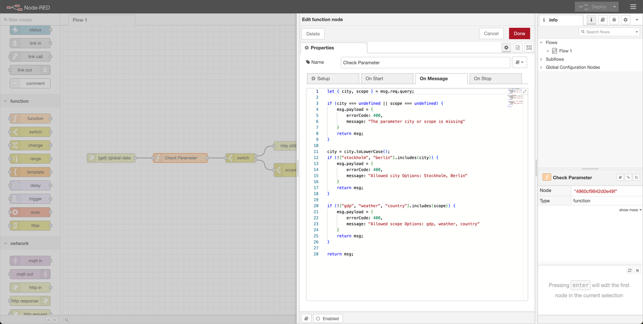 Use Node-Red to check parameters