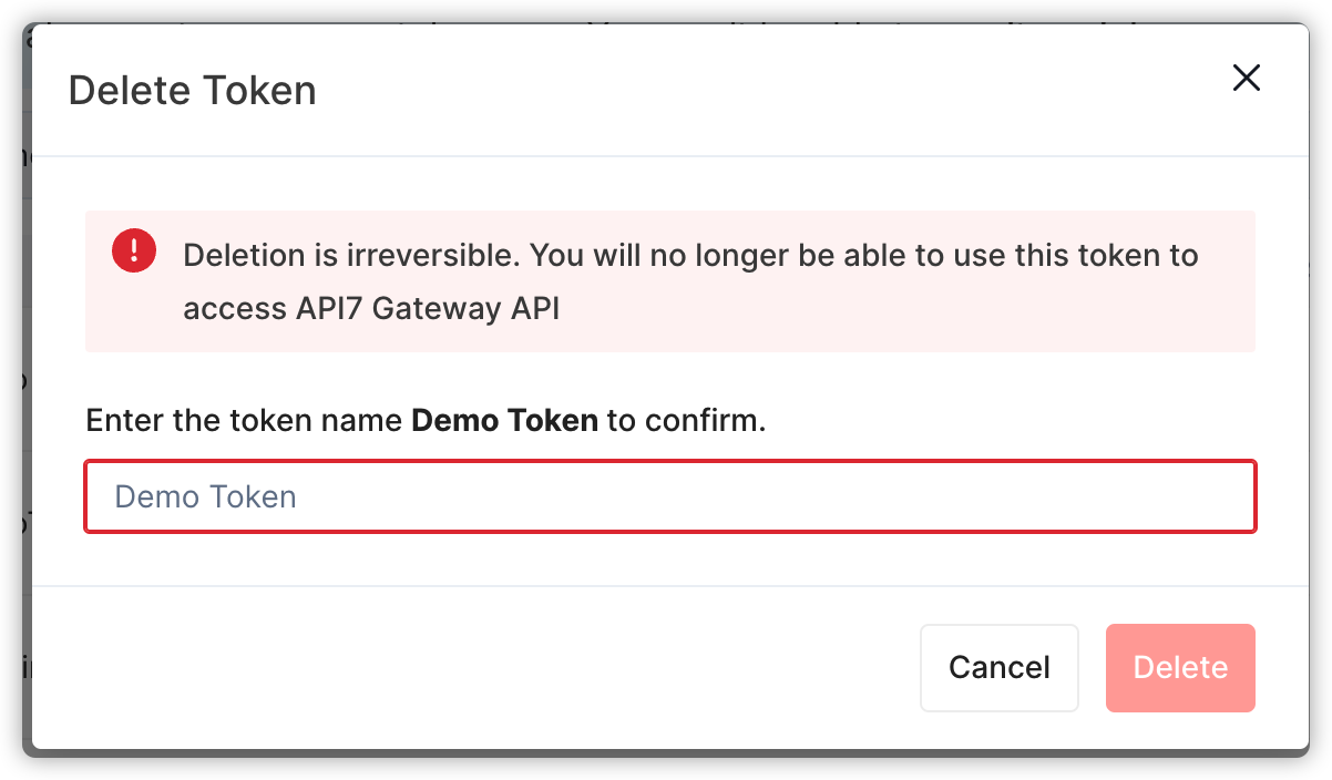 Deleting tokens in API7 Enterprise