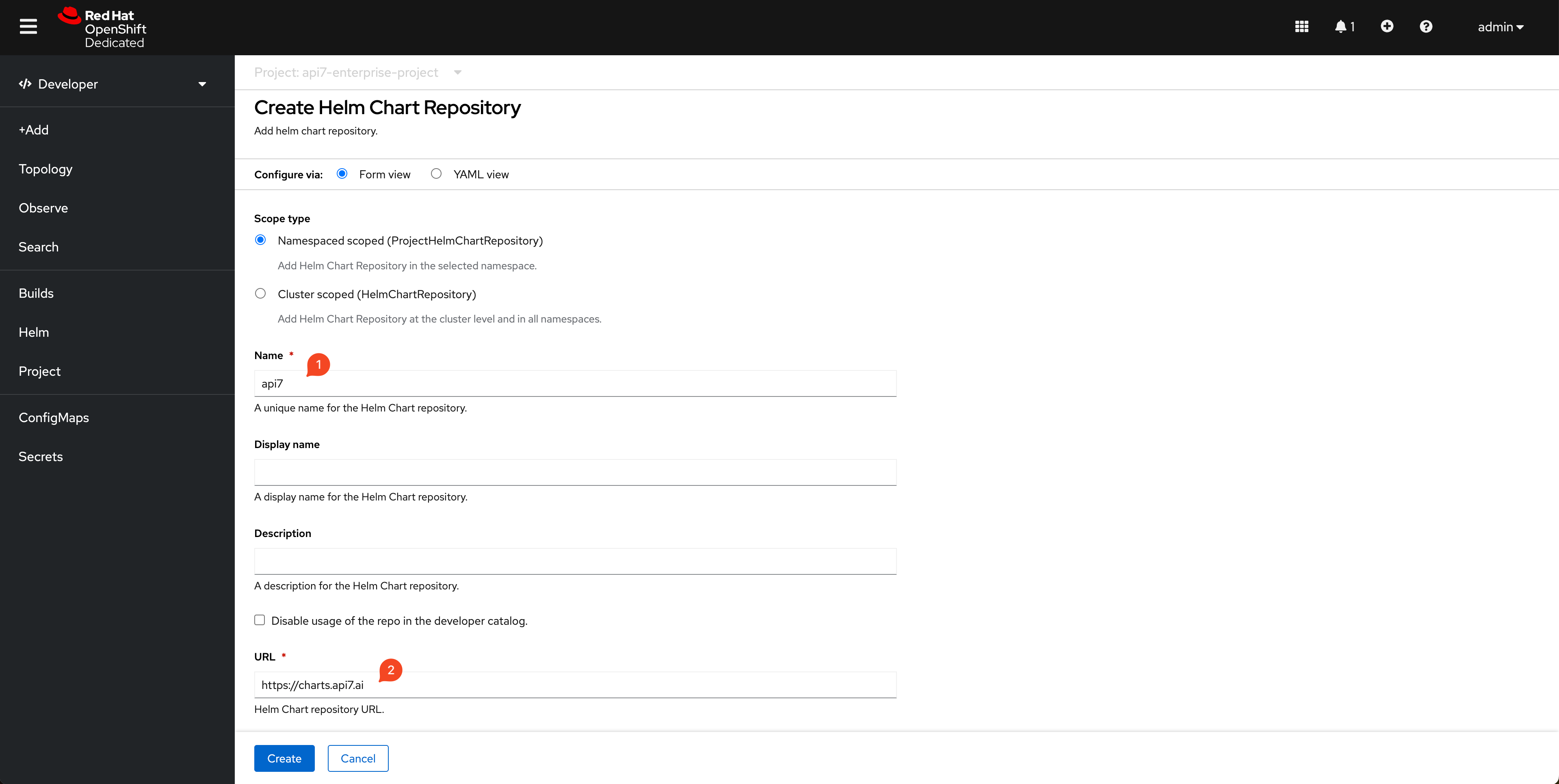 Fill in the details of the Helm chart repository