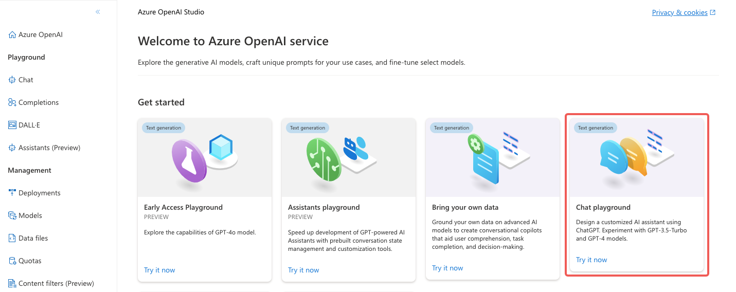 Azure OpenAI Studio chat playground