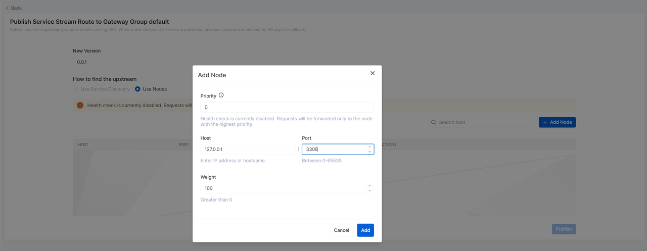 Add Node for MySQL Service