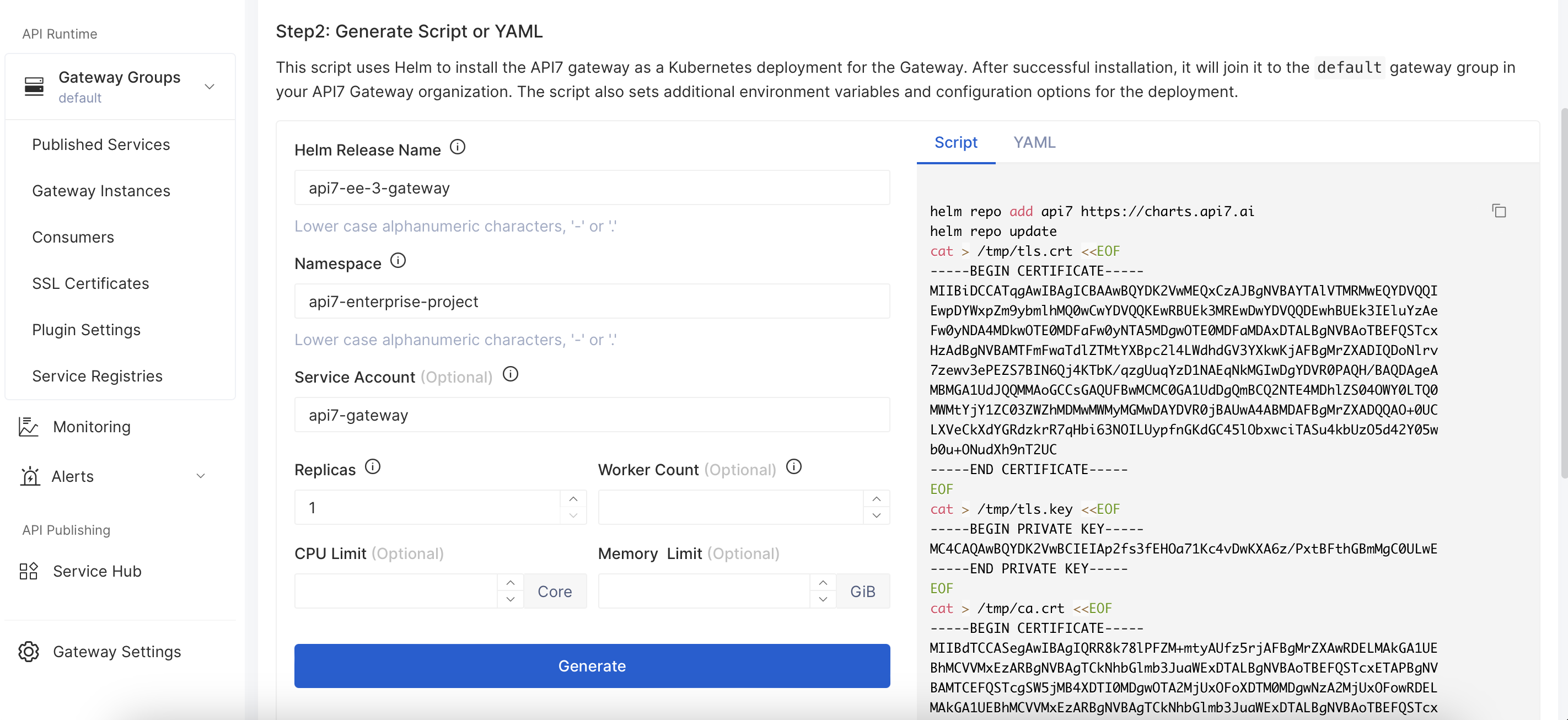 Generate deployment script