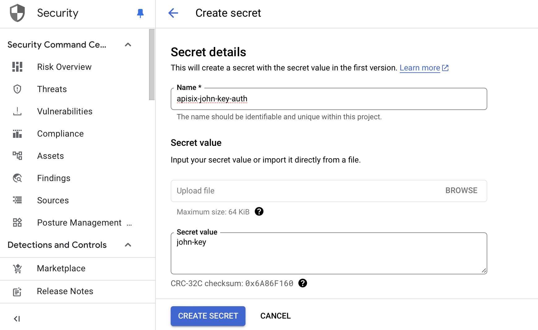 create a secret for john in GCP secret manager