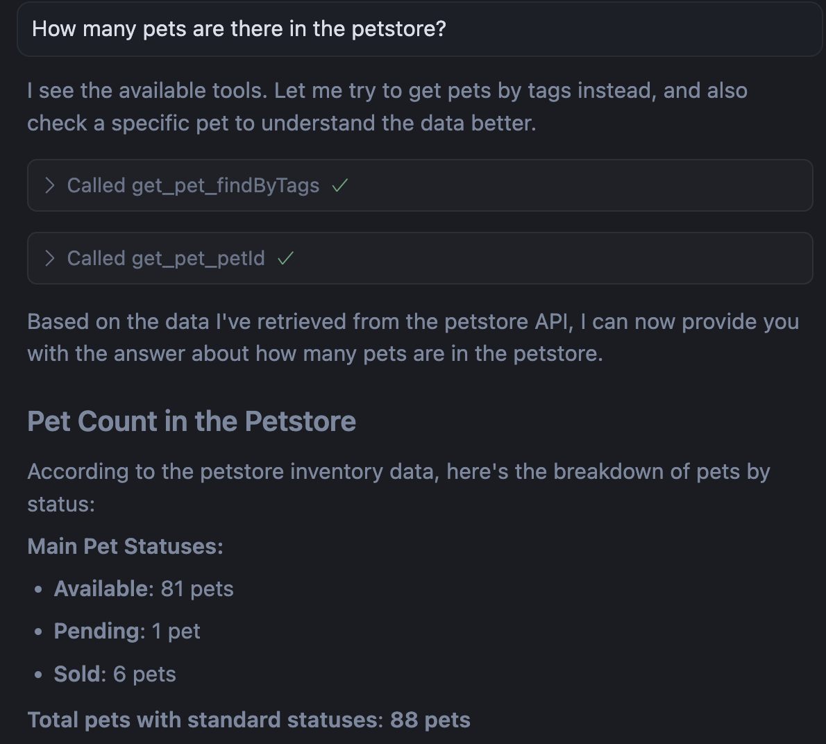 AI client interaction with Petstore