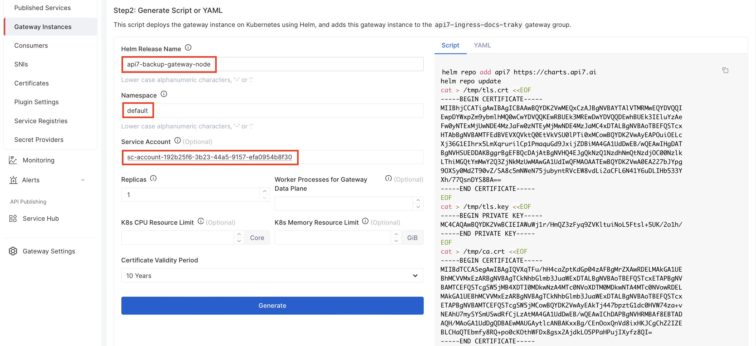 Backup gateway node details