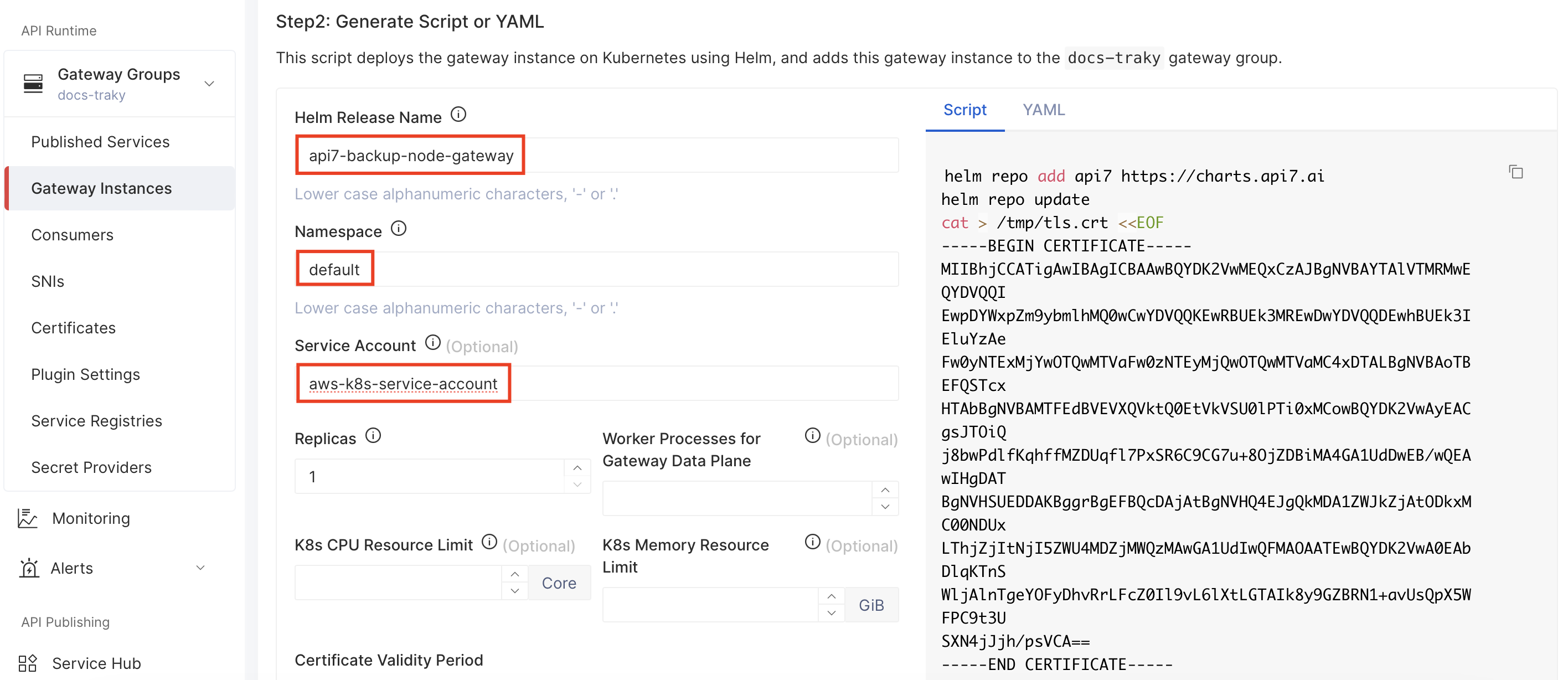 Backup gateway node details