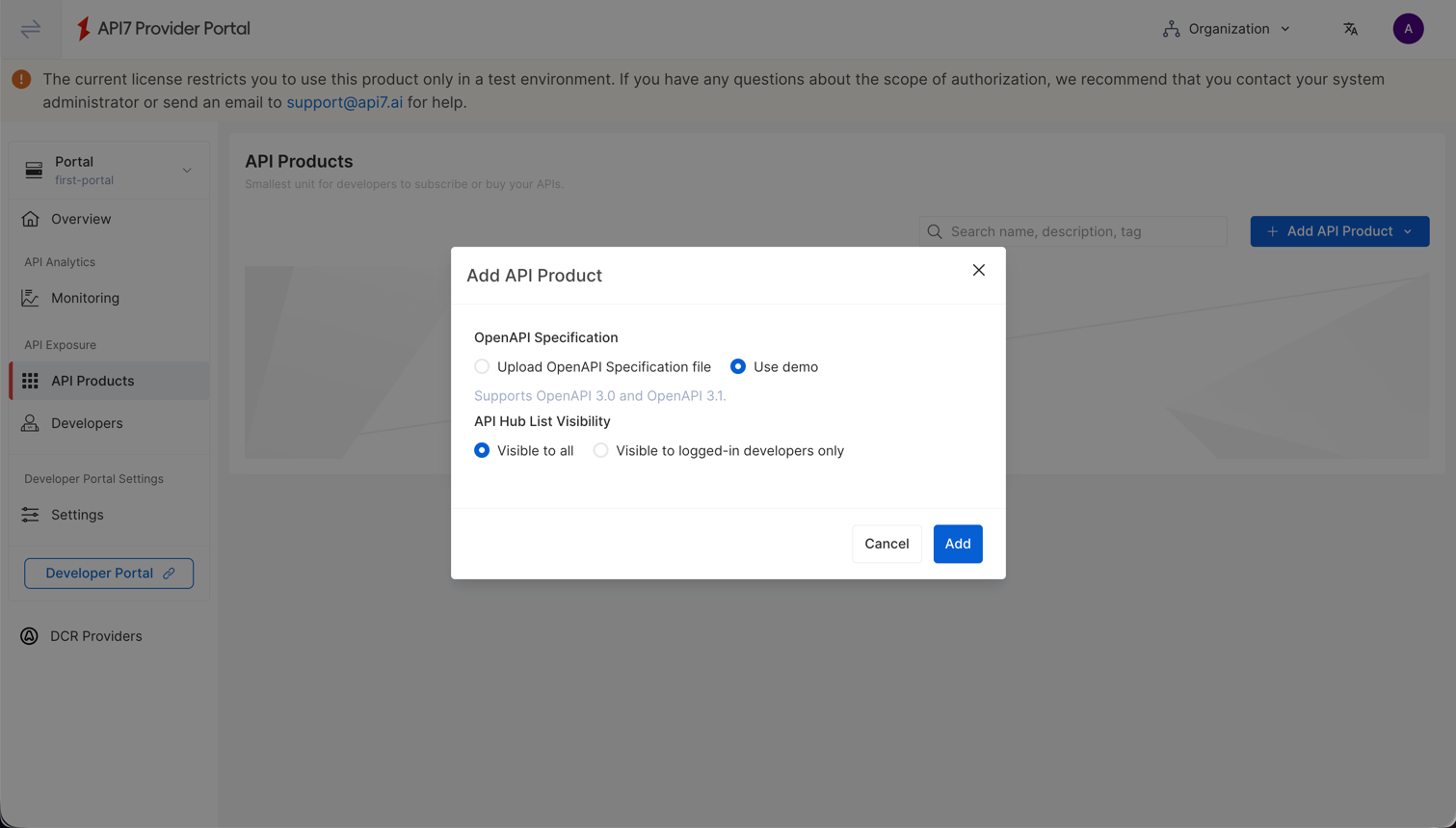 Provider Portal Add Product