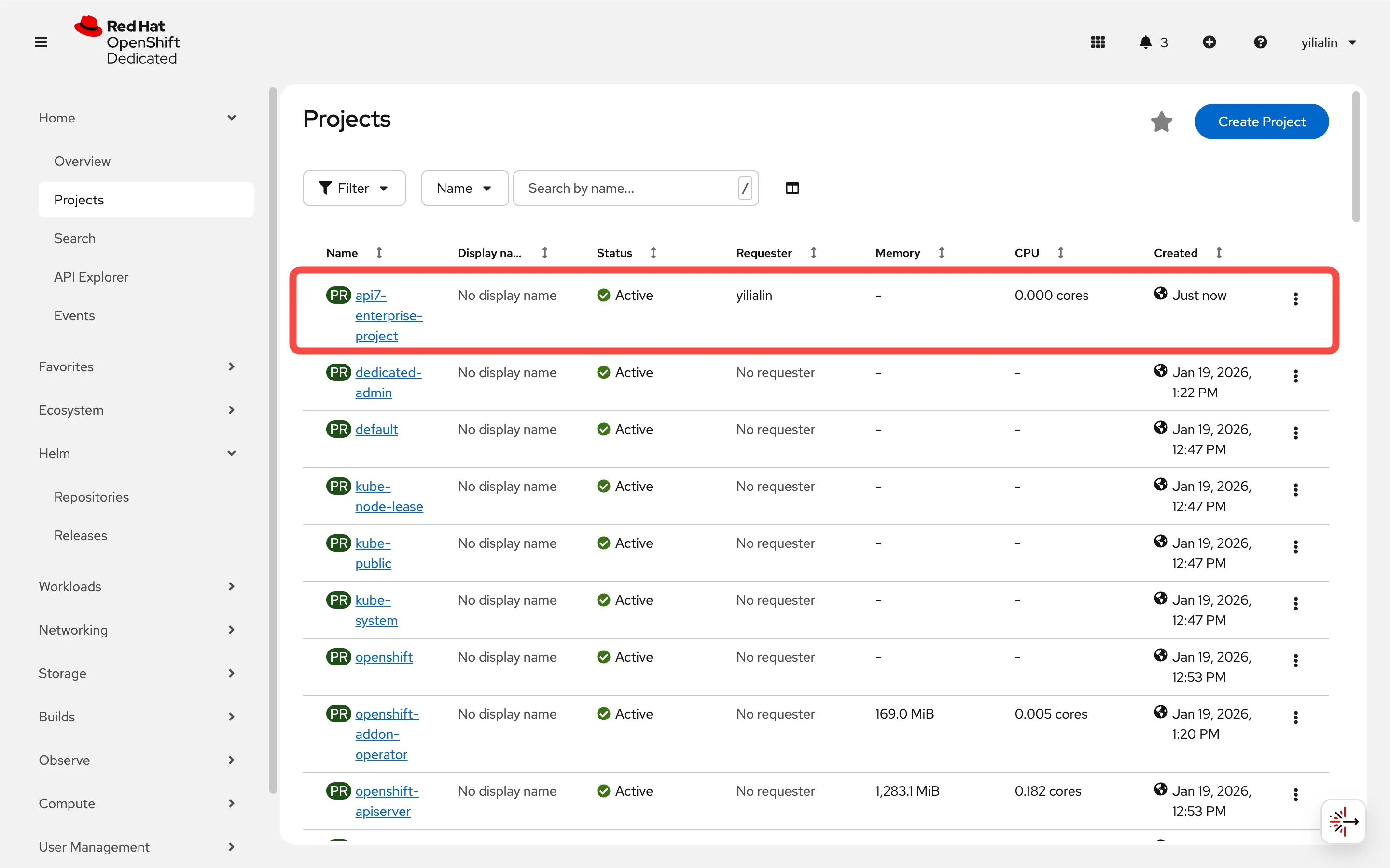 Create API7 project in the OpenShift console