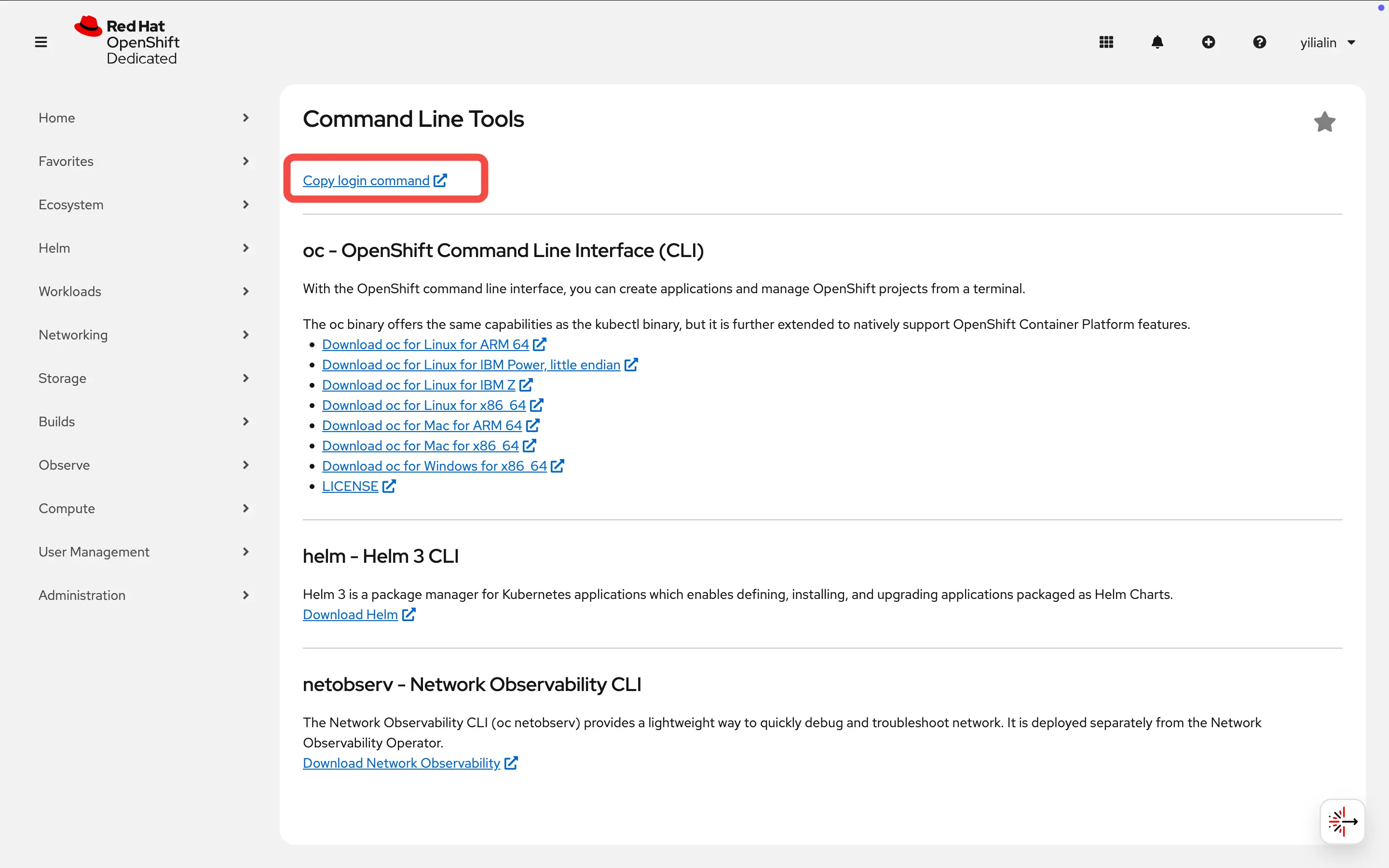 Copy OpenShift Login Command