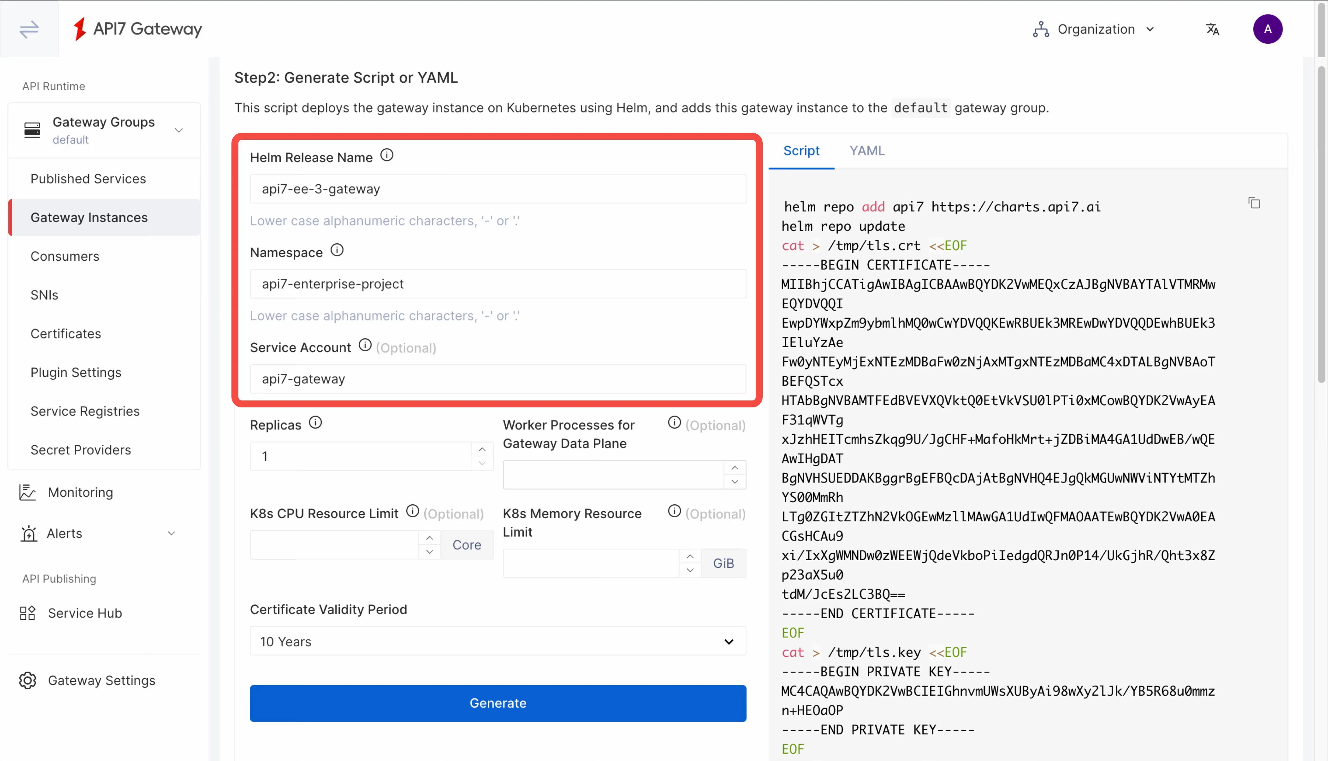 Generate deployment script