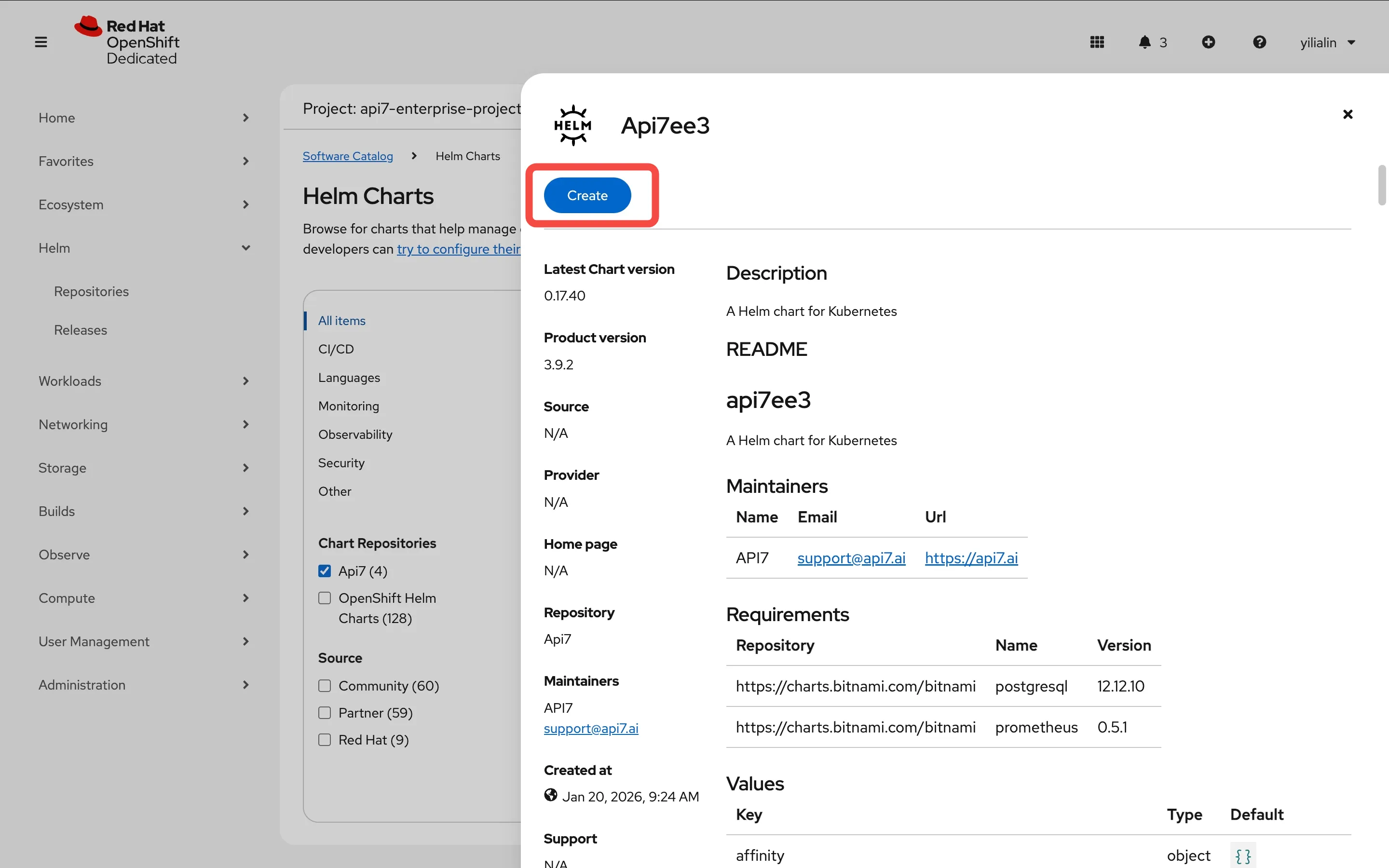 install the API7 control plane chart