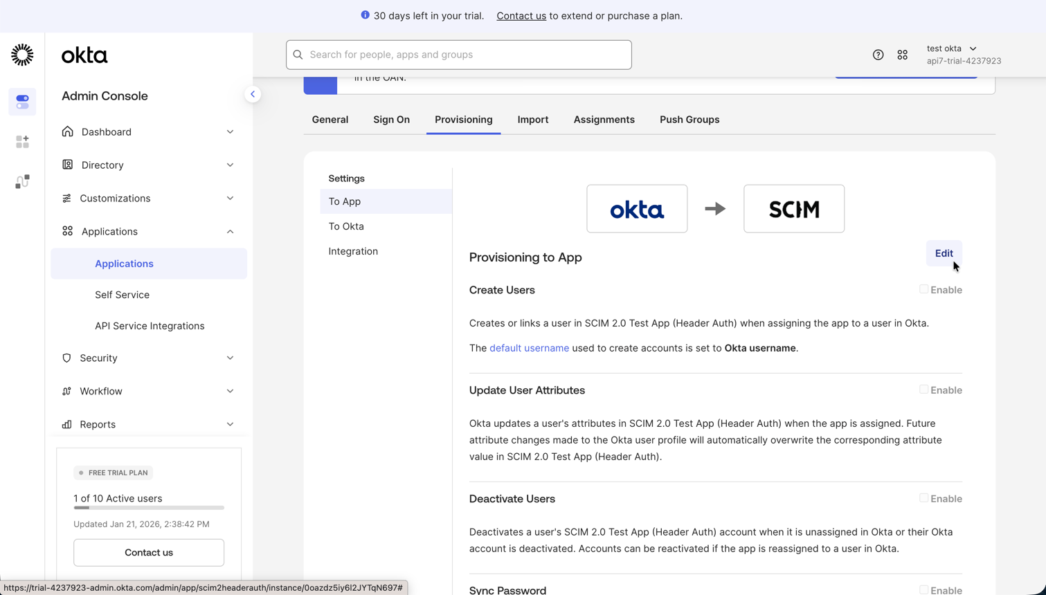 Edit provisioning settings