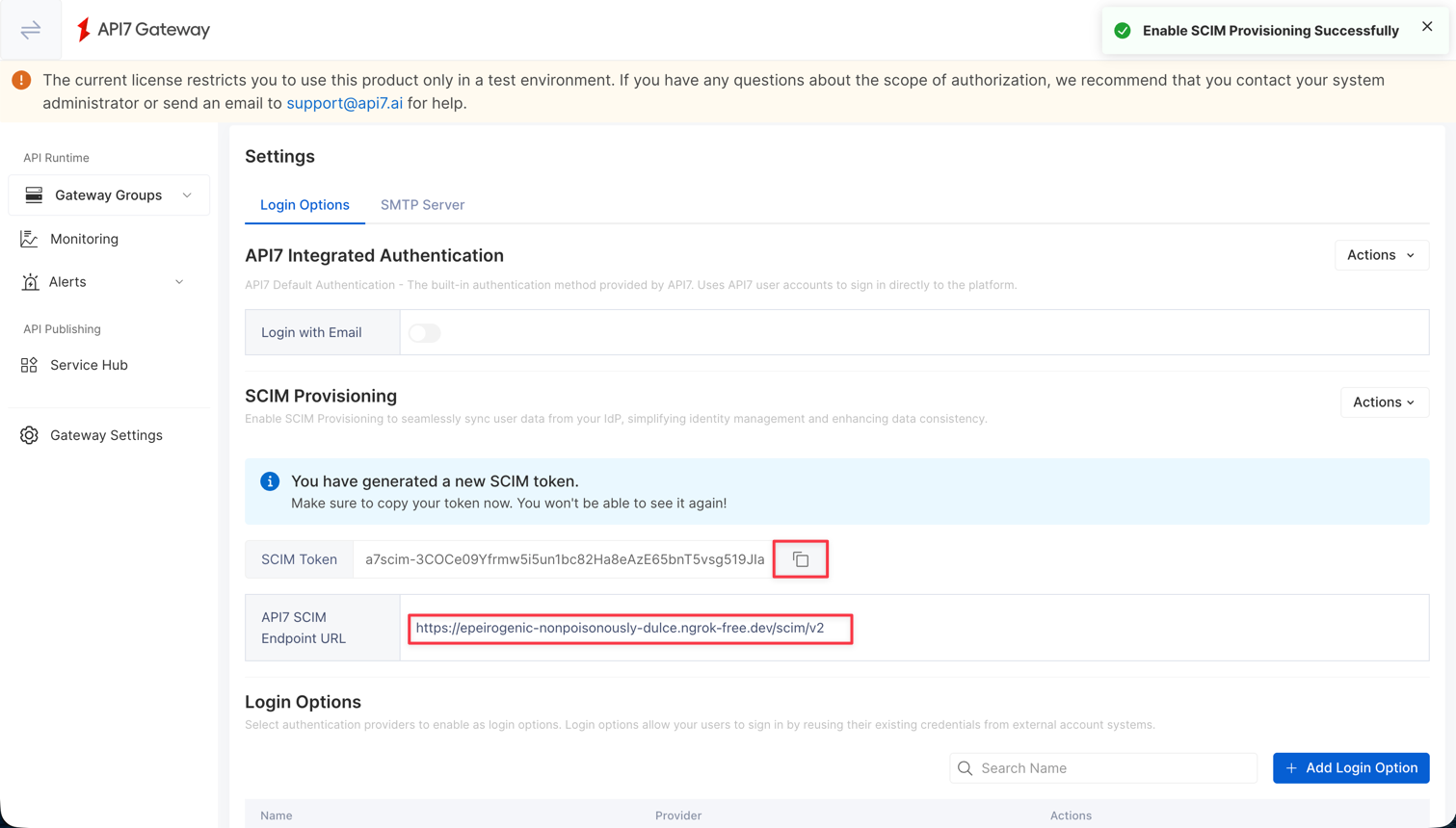Copy SCIM URL and token