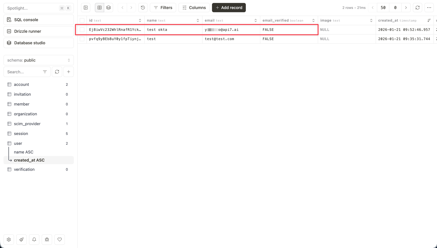 Verify users in database