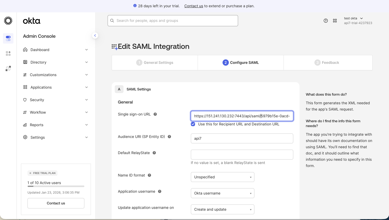 Update Single sign-on URL