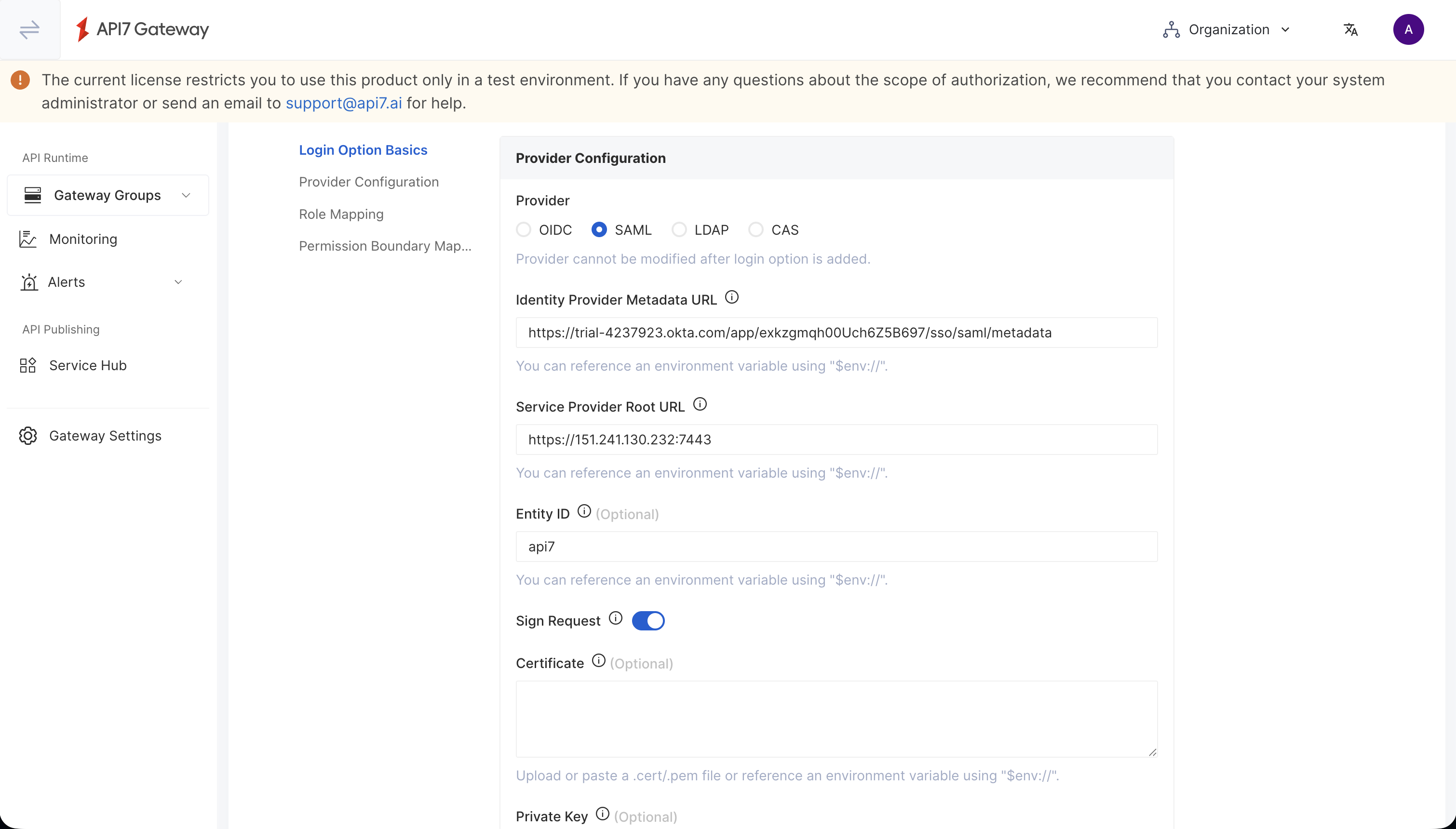 Configure SAML login option