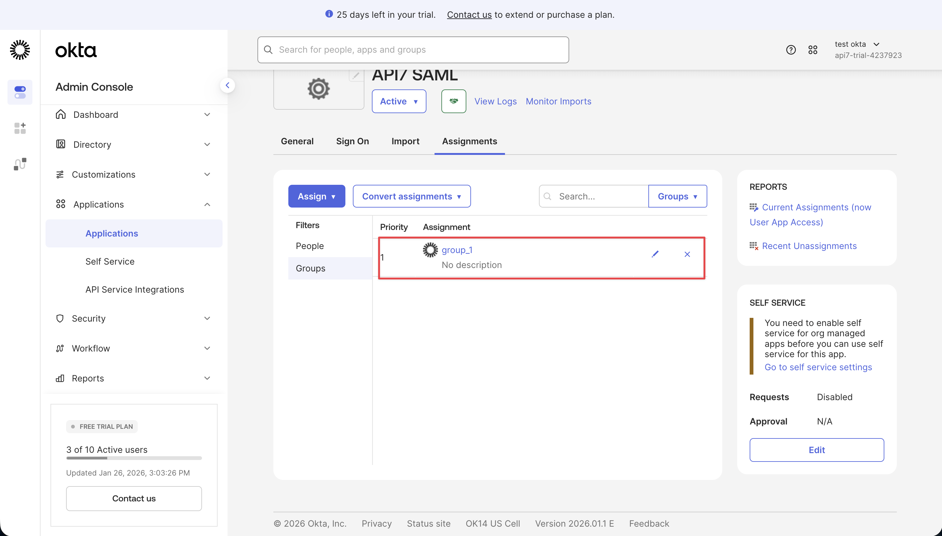 Assign the group to the app