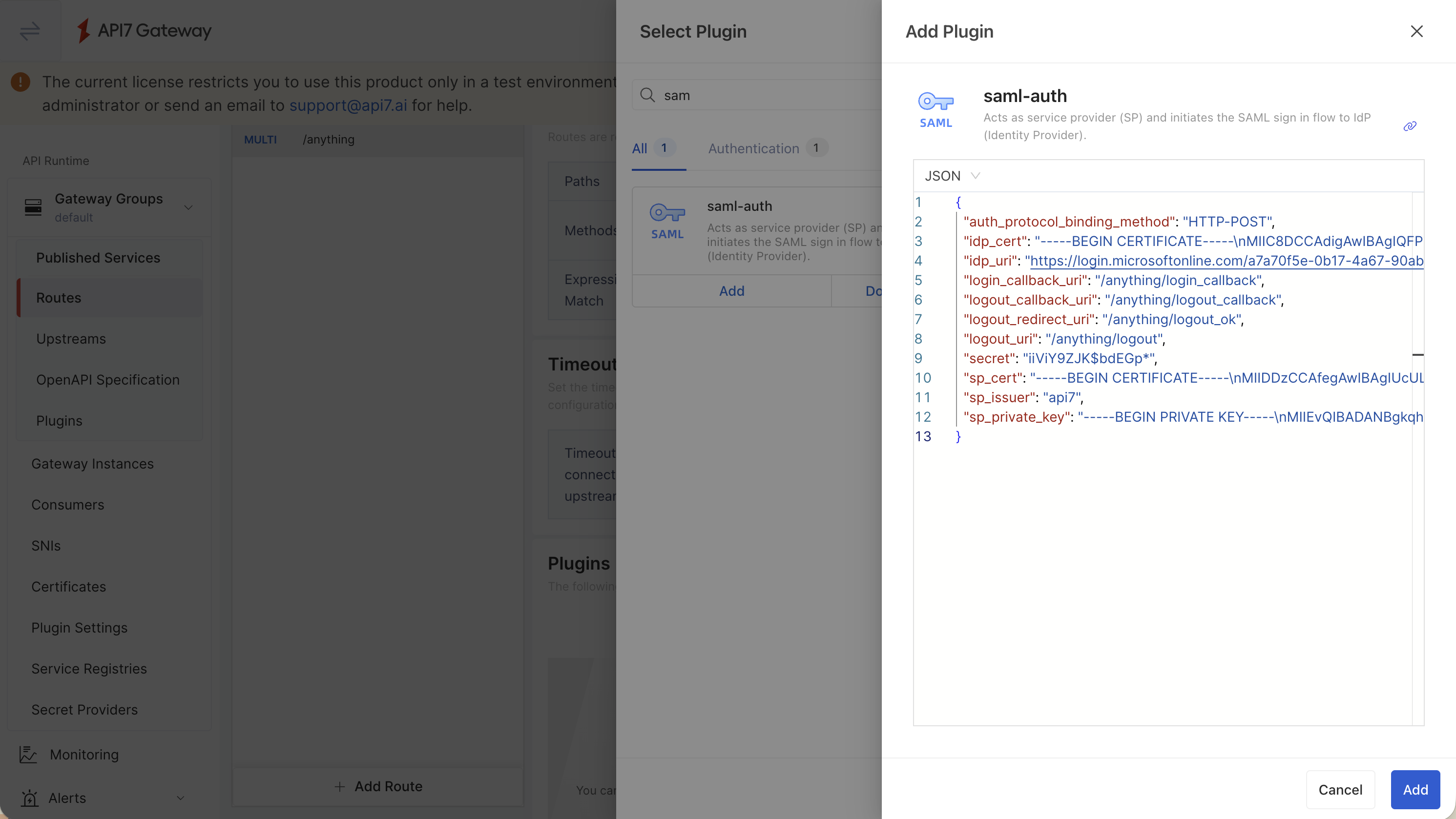 Configure the SAML Auth plugin