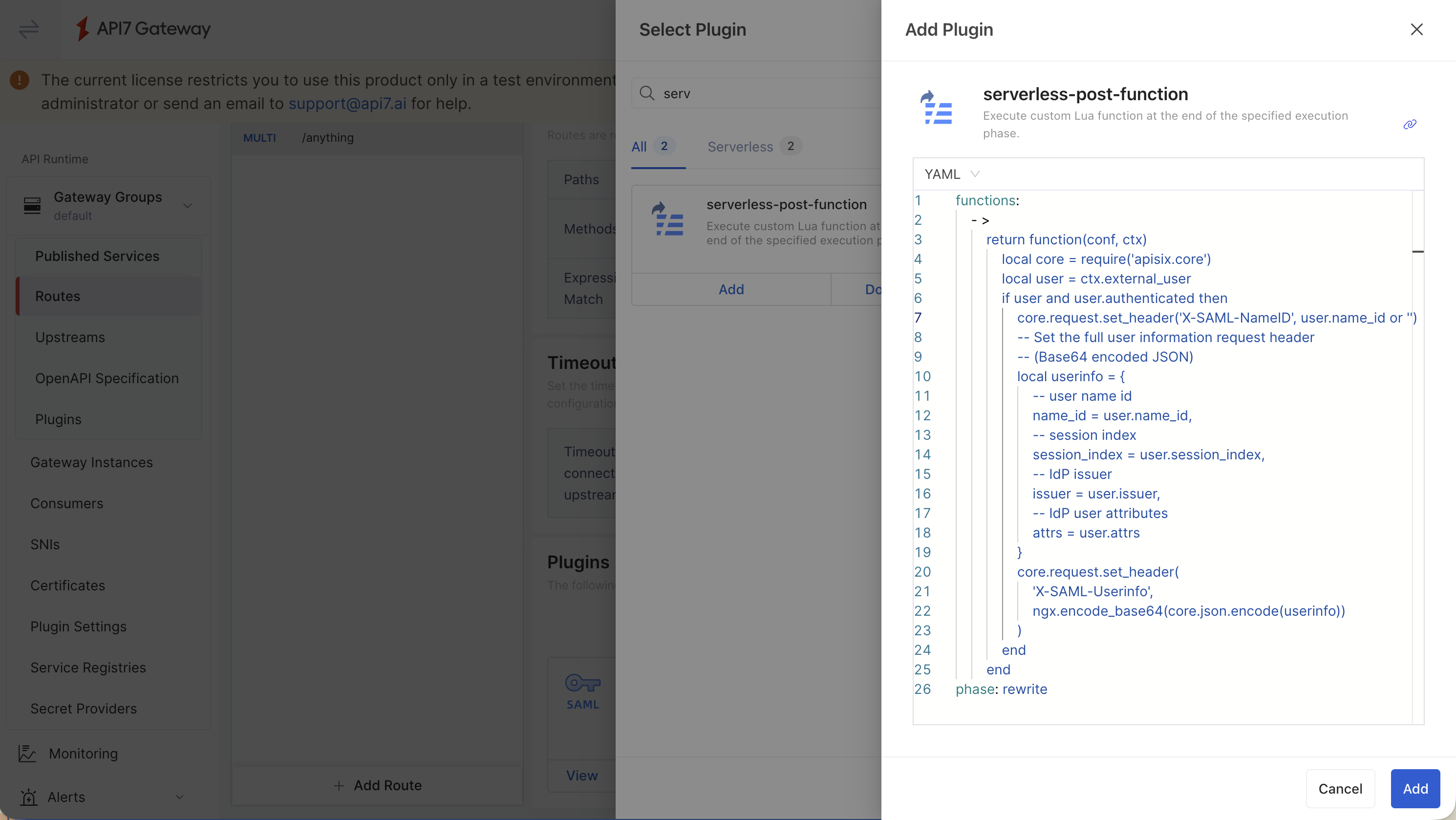 Configure serverless-post-function to pass user info to upstream