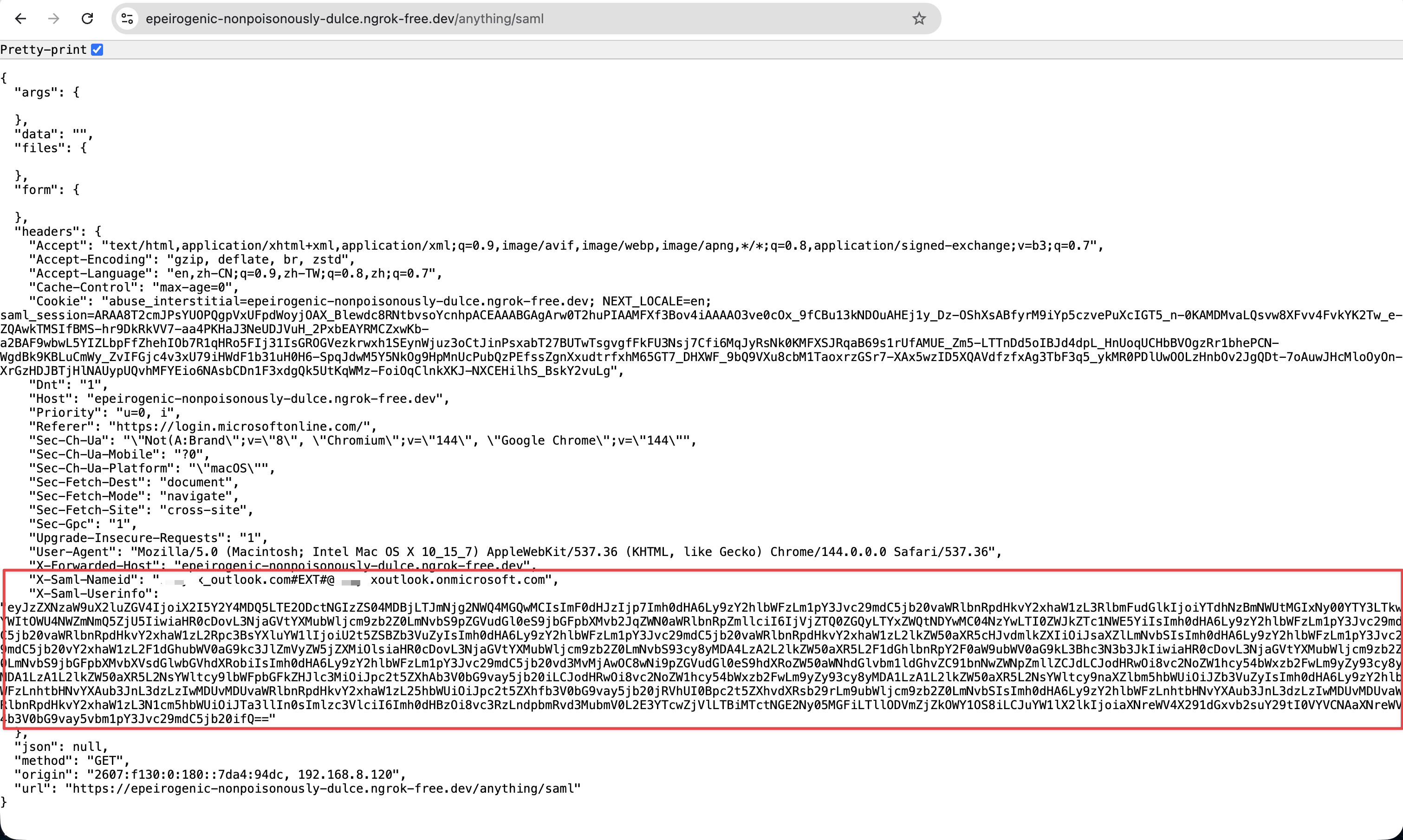 Verify SAML user info headers