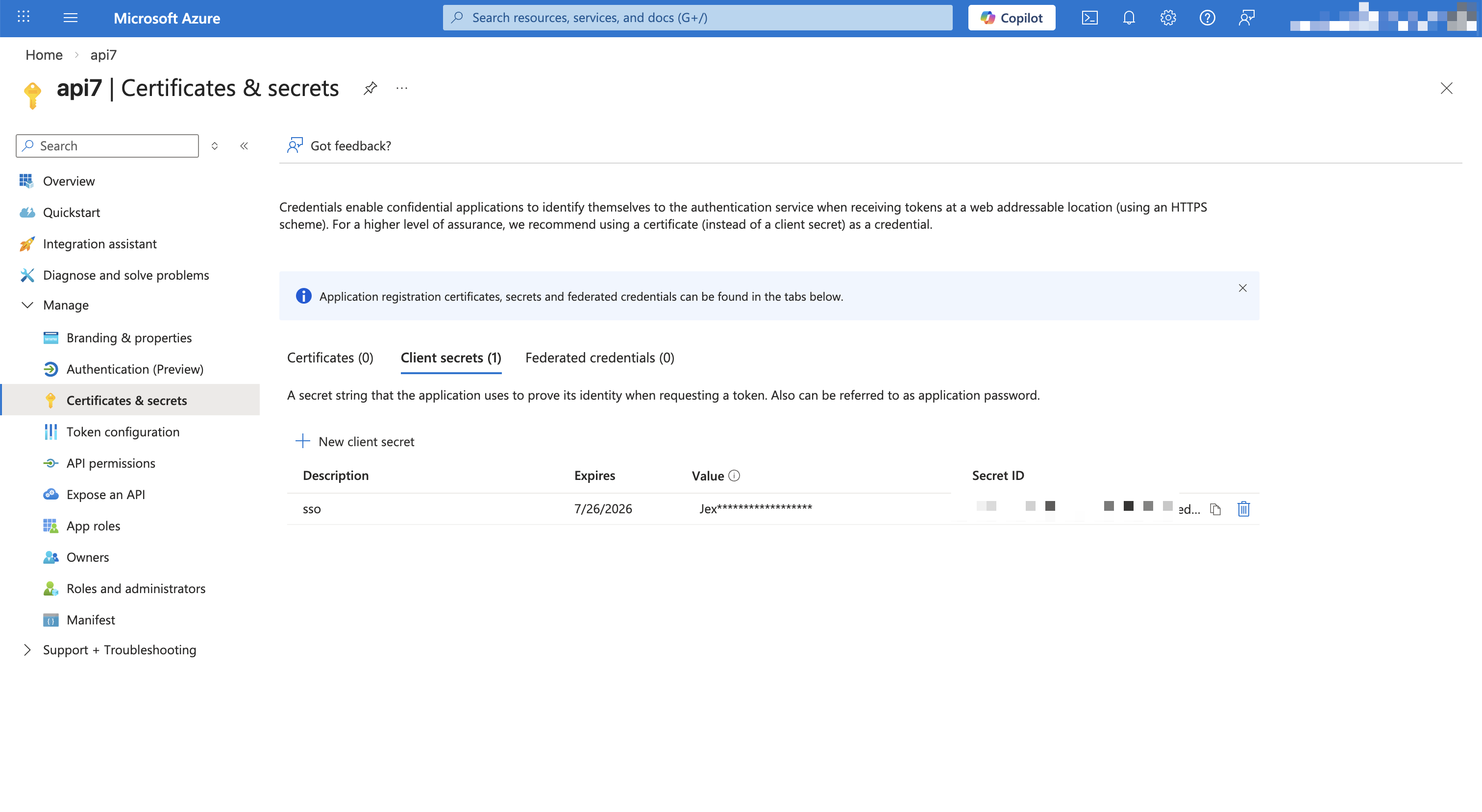 Copy OpenID Connect client secret