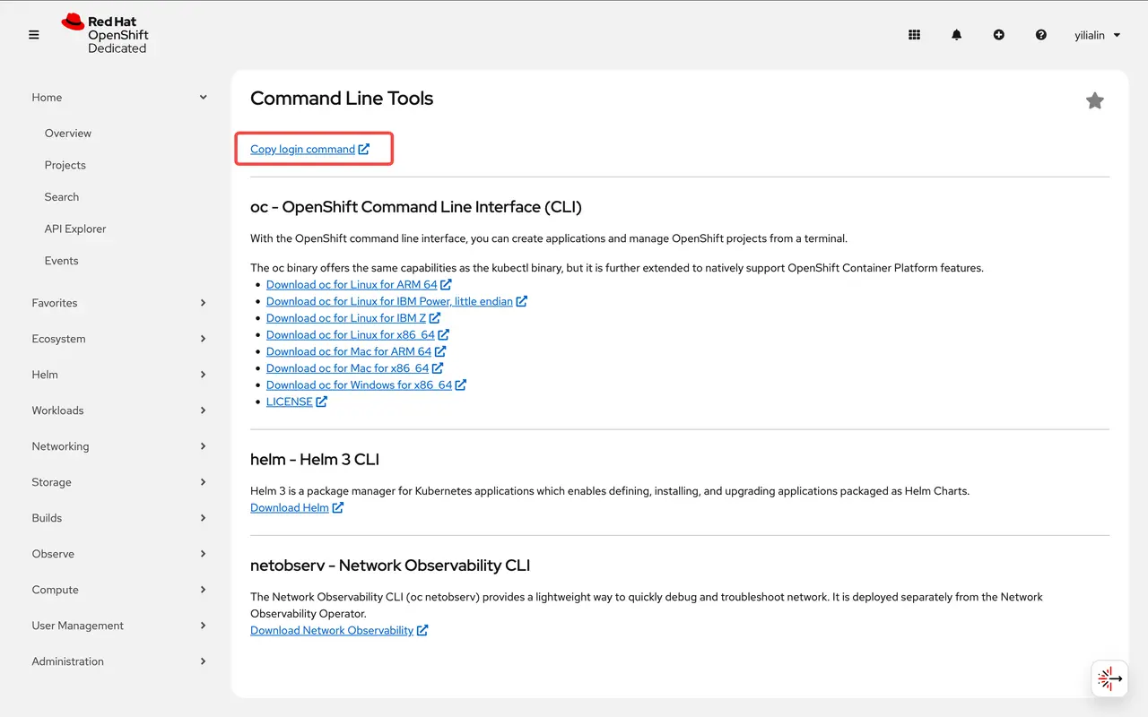 Copy OpenShift Login Command