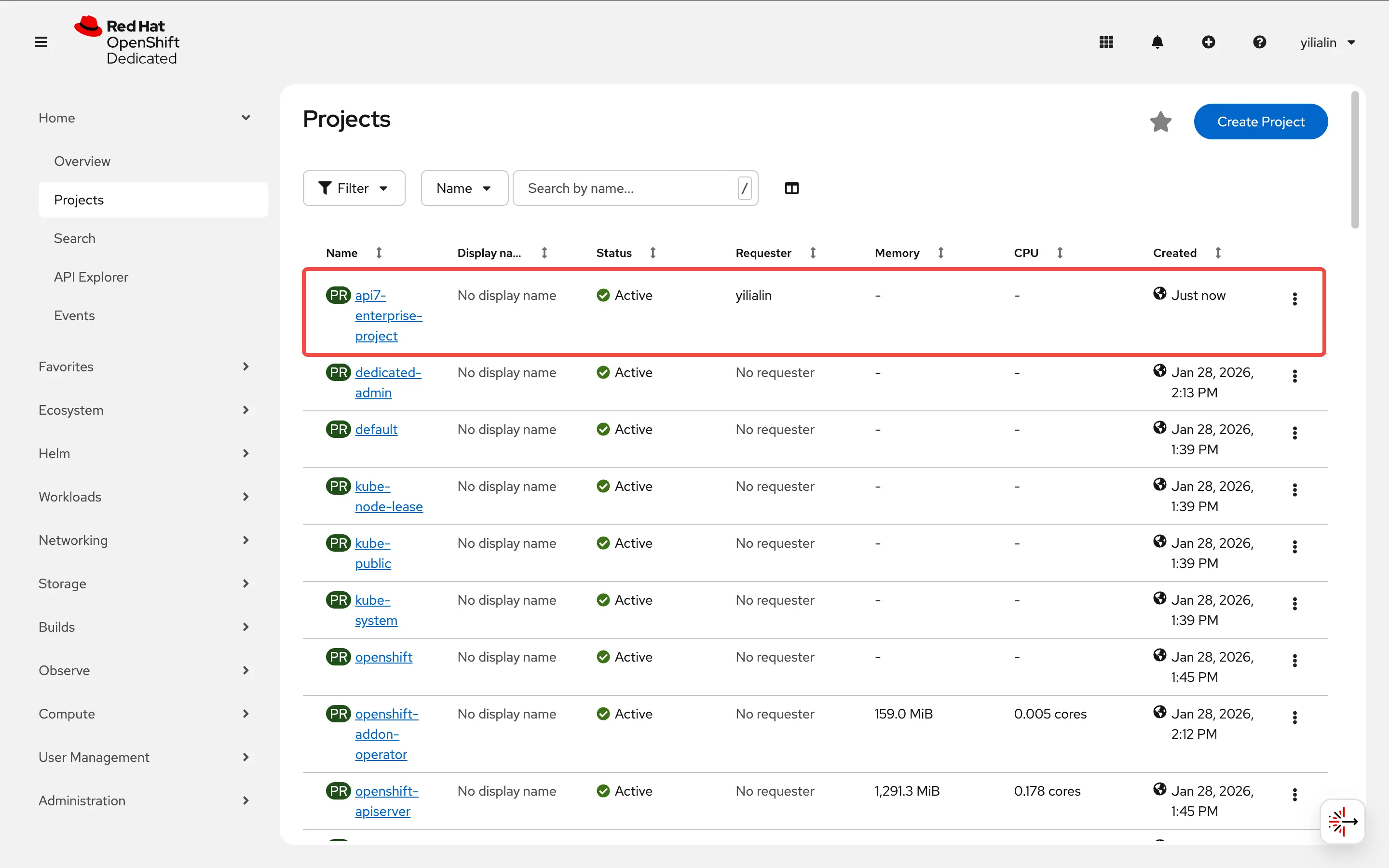 Create API7 project in the OpenShift console
