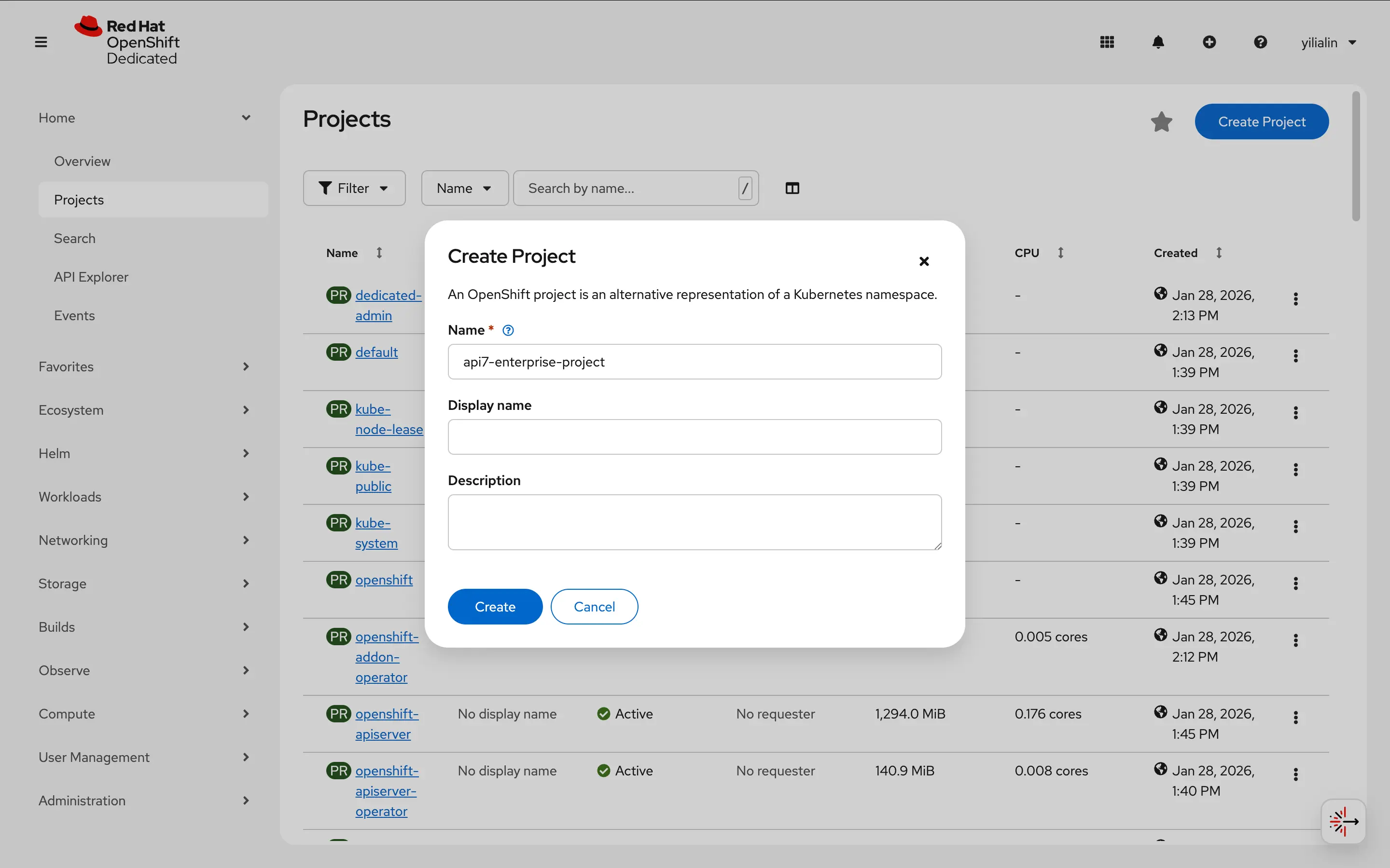 Create a project in the OpenShift console