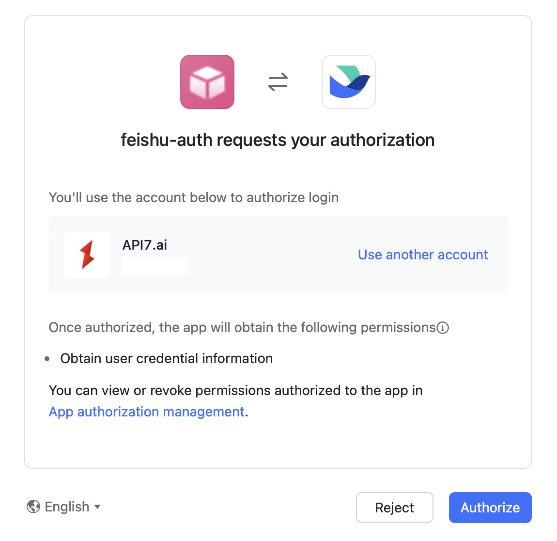 Log in through Feishu