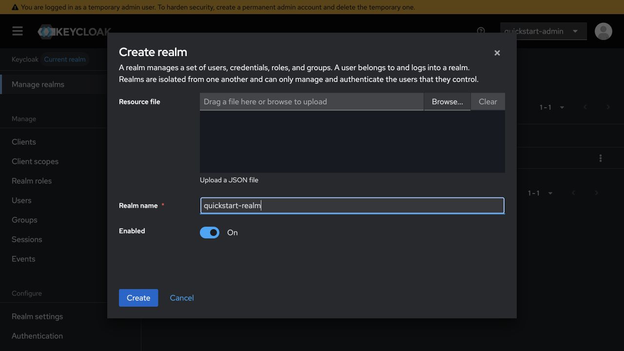 Create a realm in Keycloak 26.7.1