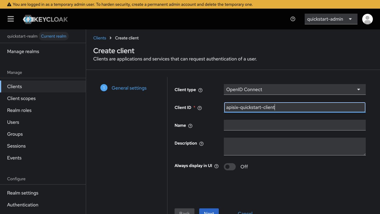 Configure general client settings in Keycloak 26.7.1