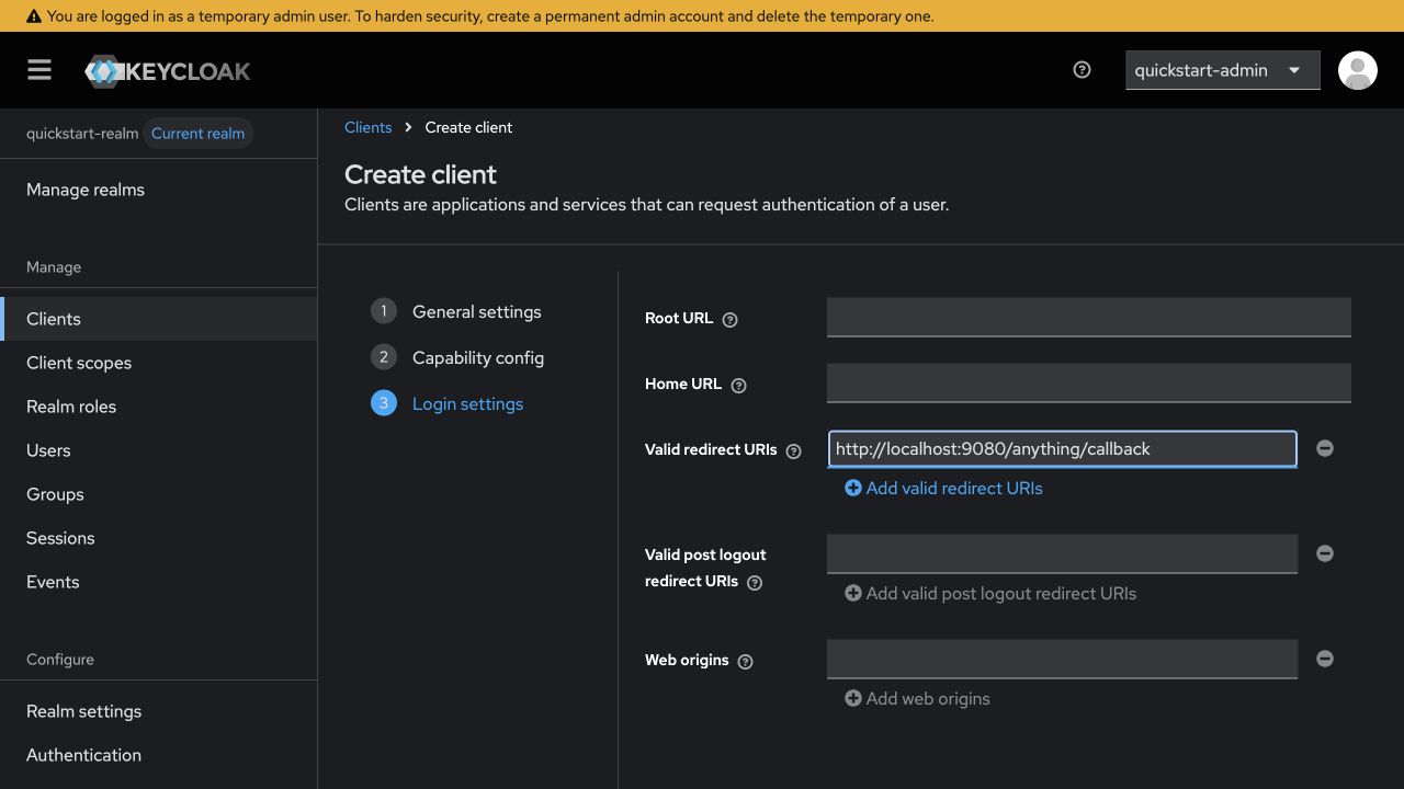 Configure the APISIX redirect URI in Keycloak 26.7.1