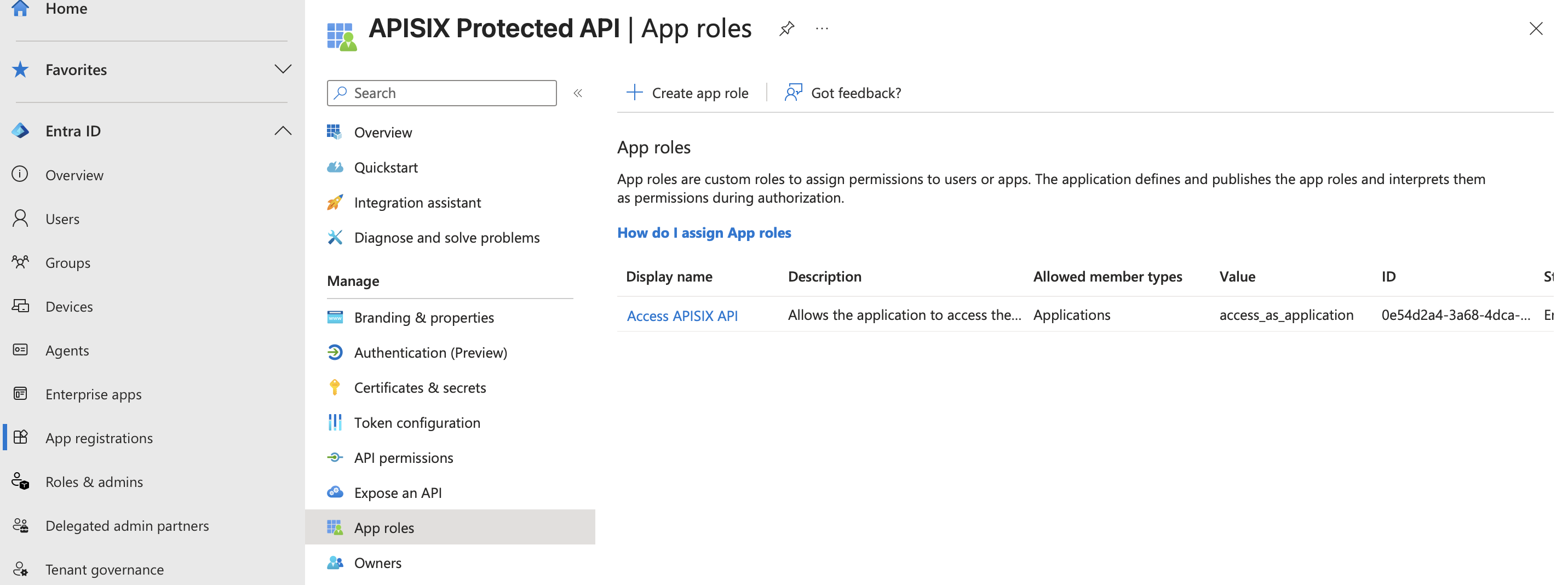 Application role for M2M access to the API protected by APISIX
