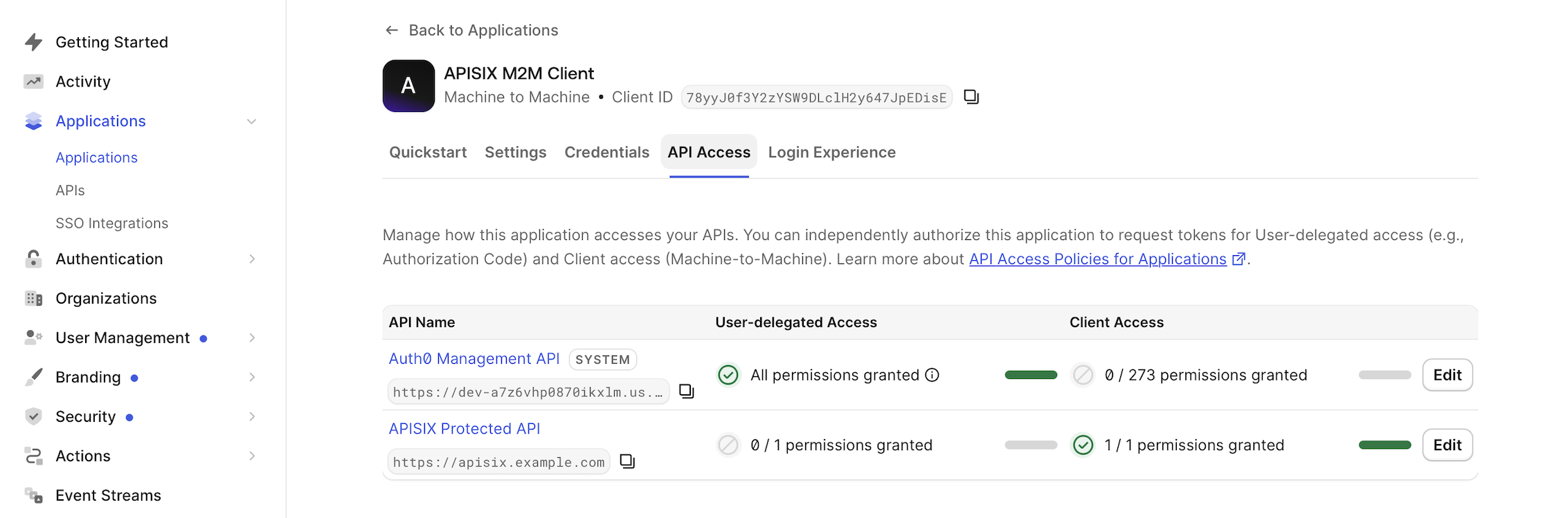 Grant the Auth0 M2M client access to the protected API