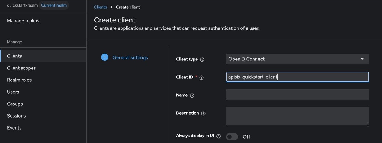 Create an OIDC client in Keycloak
