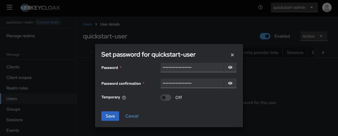 Set a permanent user password in Keycloak