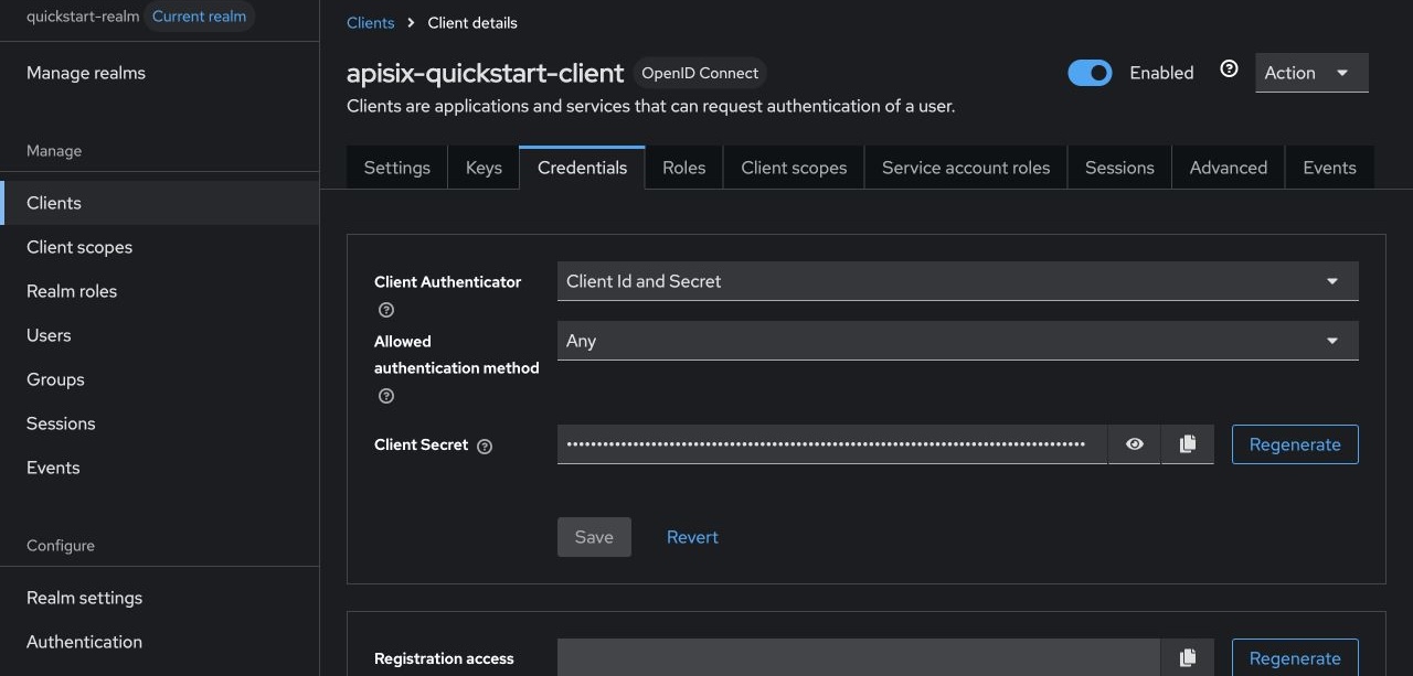 Copy the Keycloak client secret